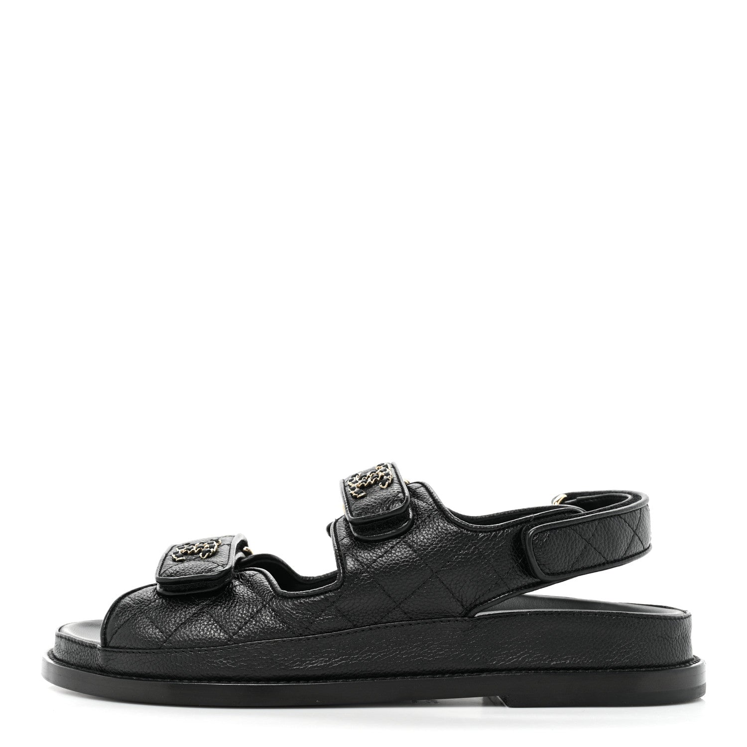 Chanel Grained Calfskin Velcro Dad Sandals 37.5 Black 1 of 9