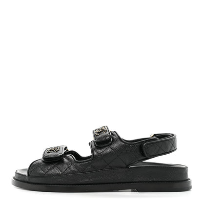 Chanel Grained Calfskin Velcro Dad Sandals 37.5 Black 1 of 9