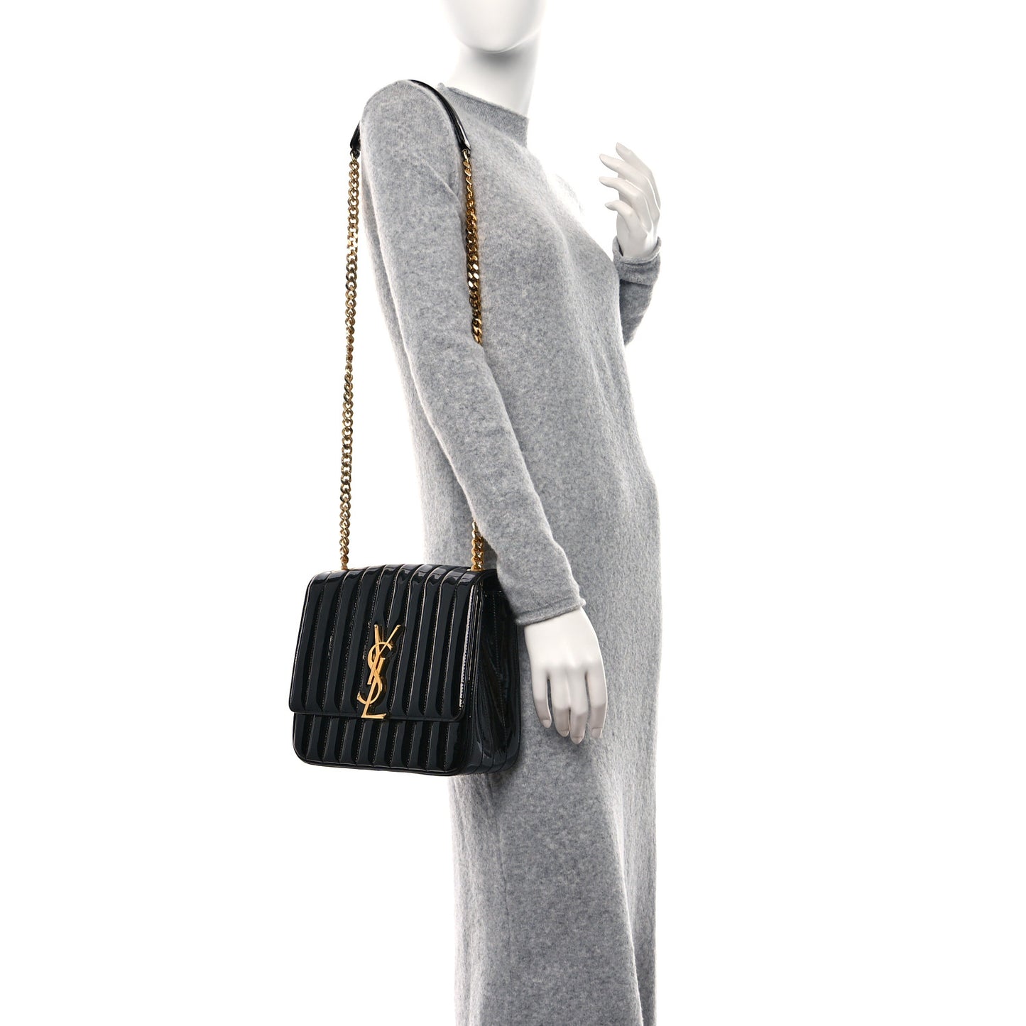 Patent Matelasse Monogram Large Vicky Chain Bag Black