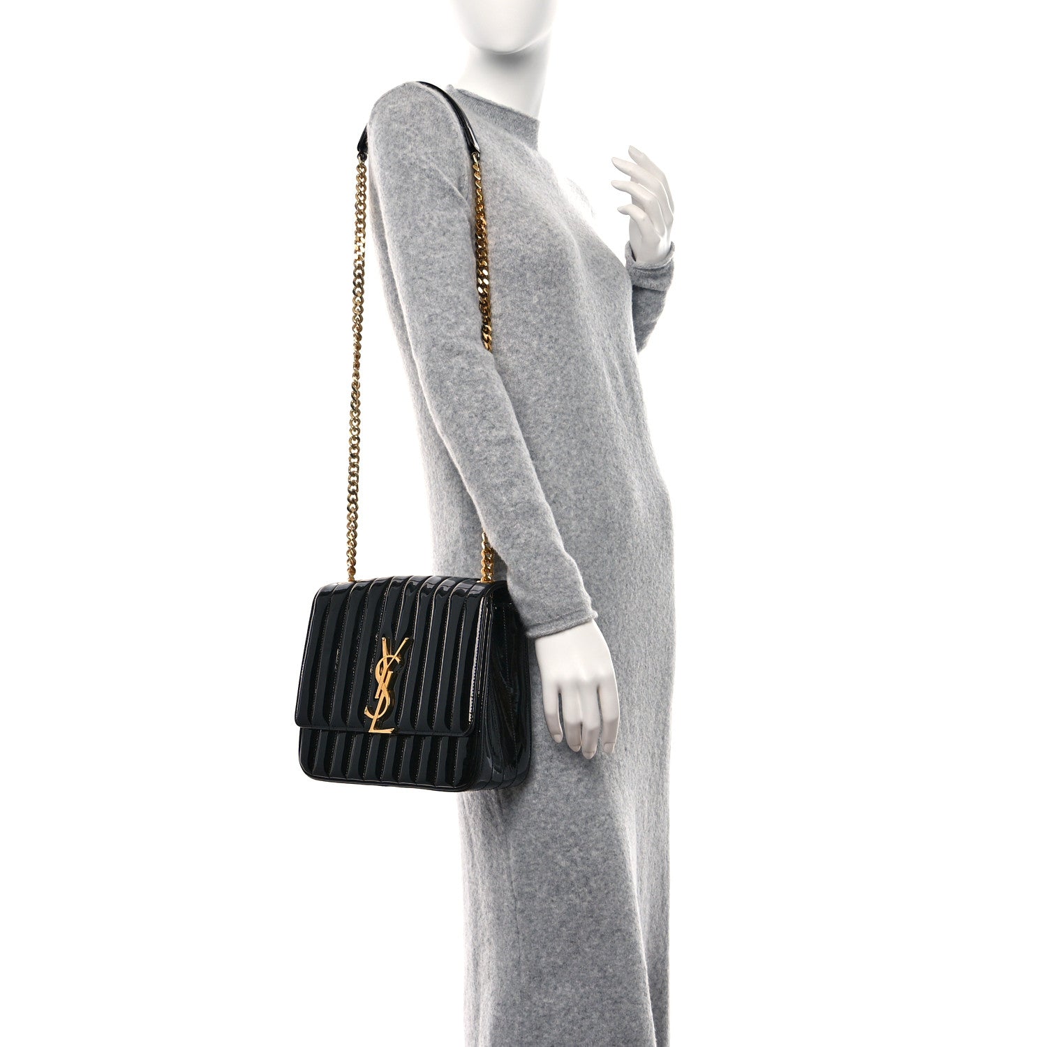 Saint Laurent Patent Matelasse Monogram Large Vicky Chain Bag Black 3 of 11