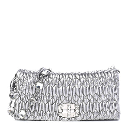 Miu Miu Metallic Nappa Matelasse Crystal Flap Clutch Cromo 1 of 4