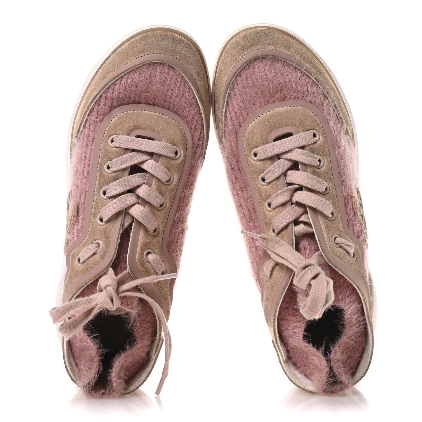 Suede Calfskin Stretch Fabric CC Sneakers 38.5 Pink