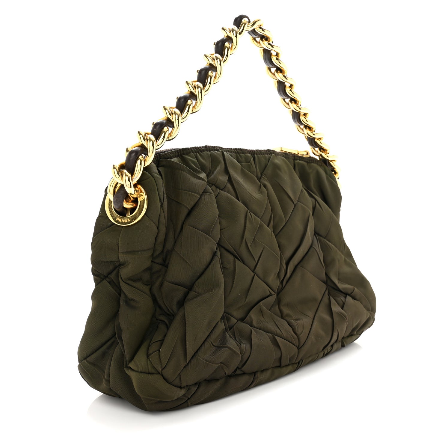 Tessuto Nylon Chevron Quilted Shoulder Bag Green