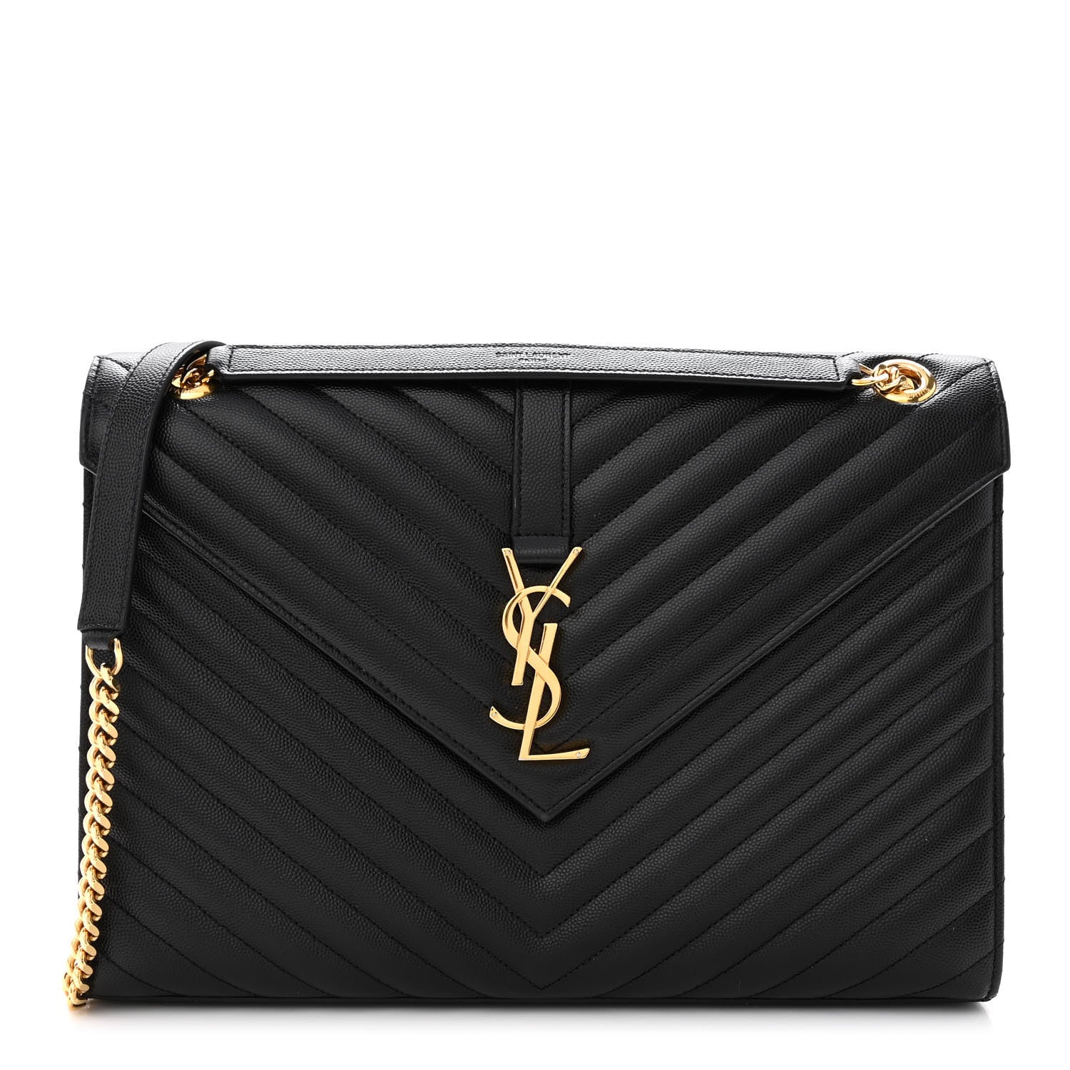 Saint Laurent Grain De Poudre Matelasse Chevron Large Monogram Satchel Black 1 of 10