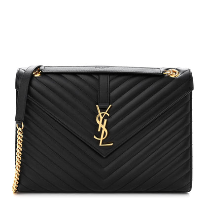 Saint Laurent Grain De Poudre Matelasse Chevron Large Monogram Satchel Black 1 of 10