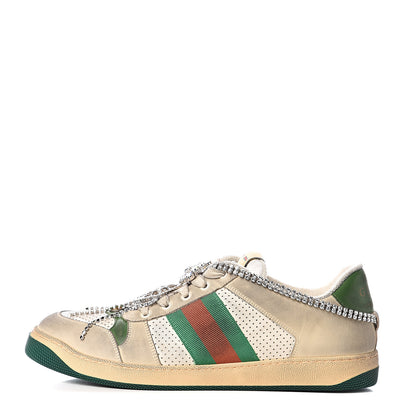 Gucci Nubuck Calfskin Web Removable Crystals Mens Screener Sneakers 12 Dusty Milk New Mystic White 1 of 11
