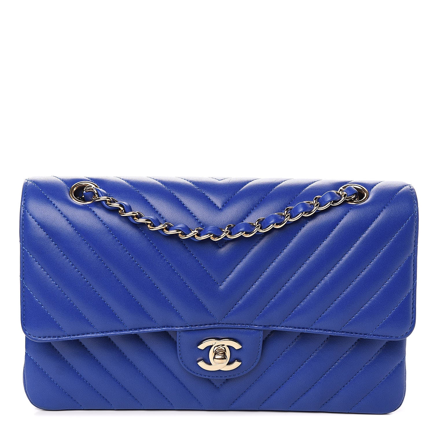 Chanel Lambskin Chevron Quilted Medium Double Flap Blue 1 of 11