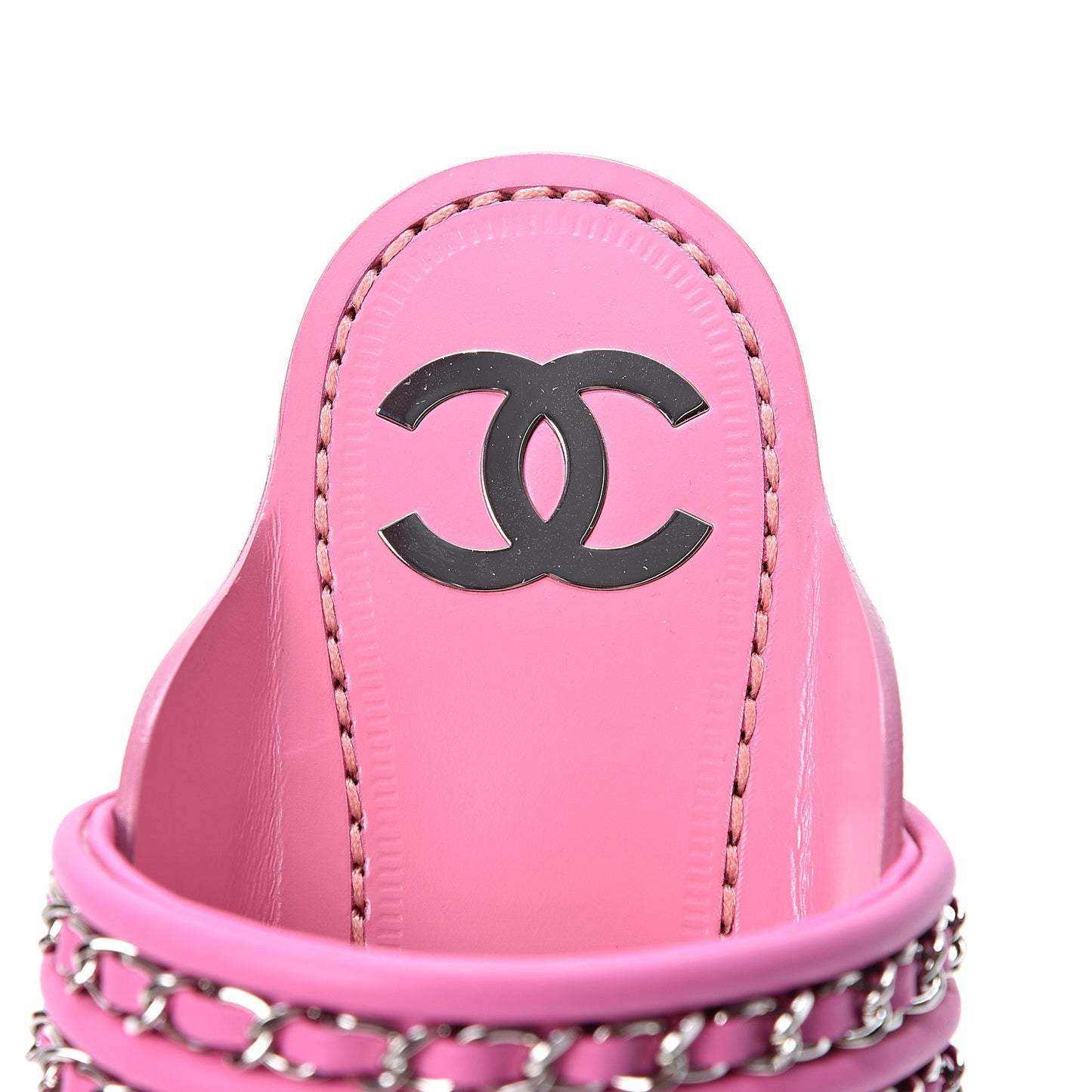 Calfskin Chain CC Thong Flat Sandals 36 Pink