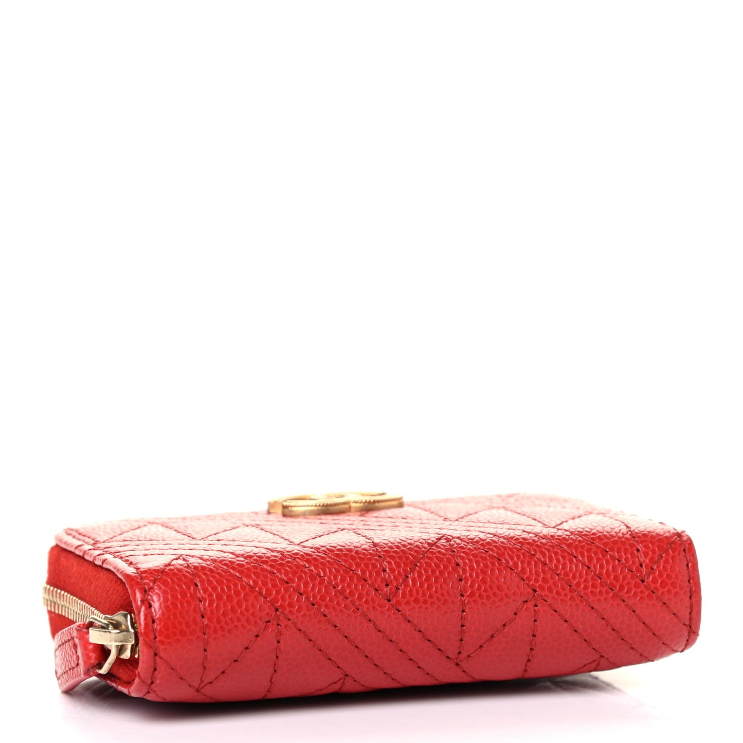Caviar Stitched Zip Coin Purse Red