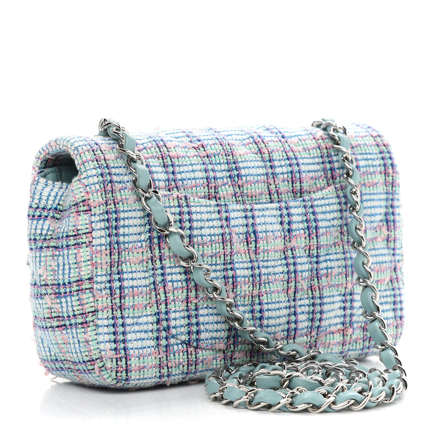 Tweed Quilted Mini Rectangular Flap Blue