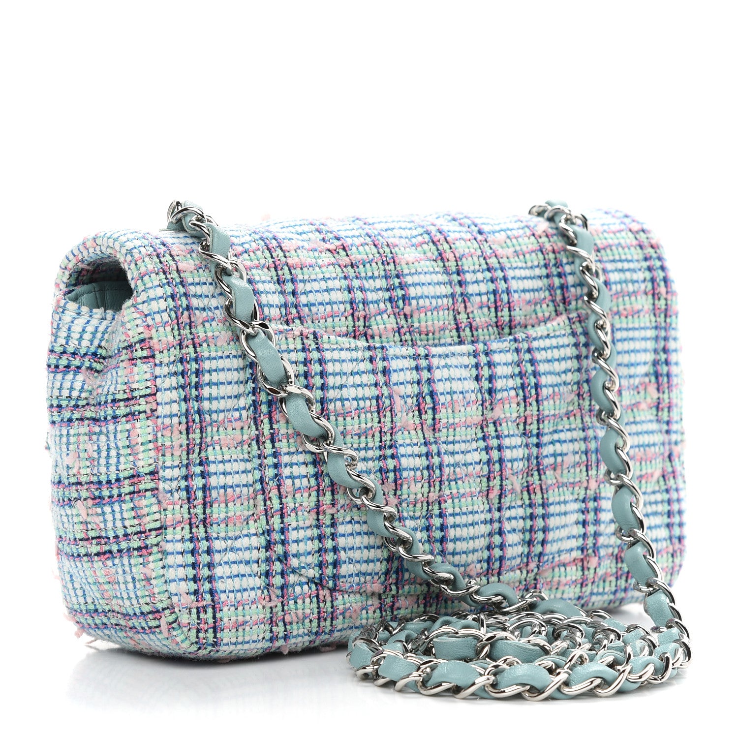Chanel Tweed Quilted Mini Rectangular Flap Blue 3 of 9