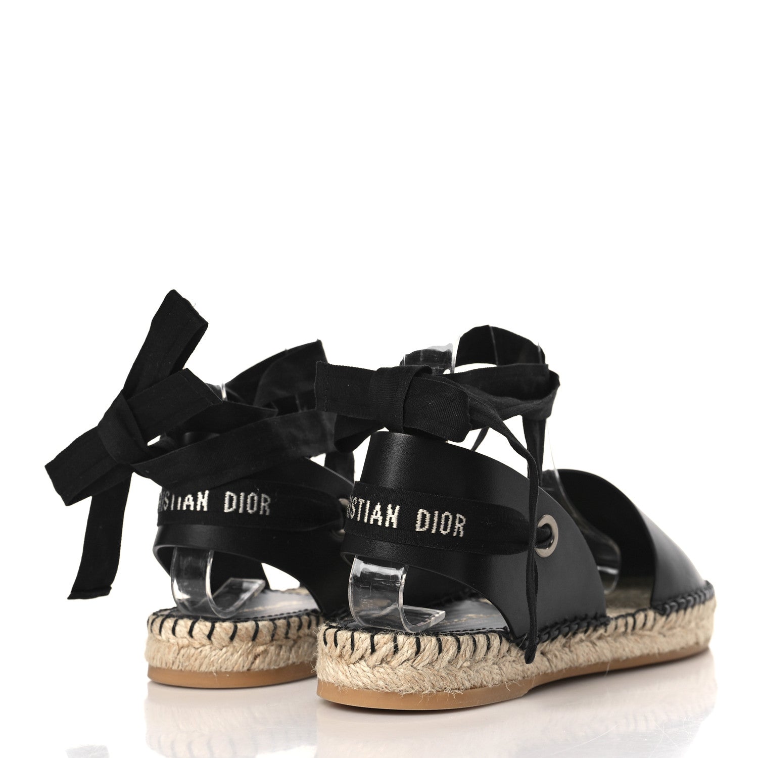 Christian Dior Calfskin Nicely-D Ankle Tie Espadrilles Flats 39.5 Black 4 of 7