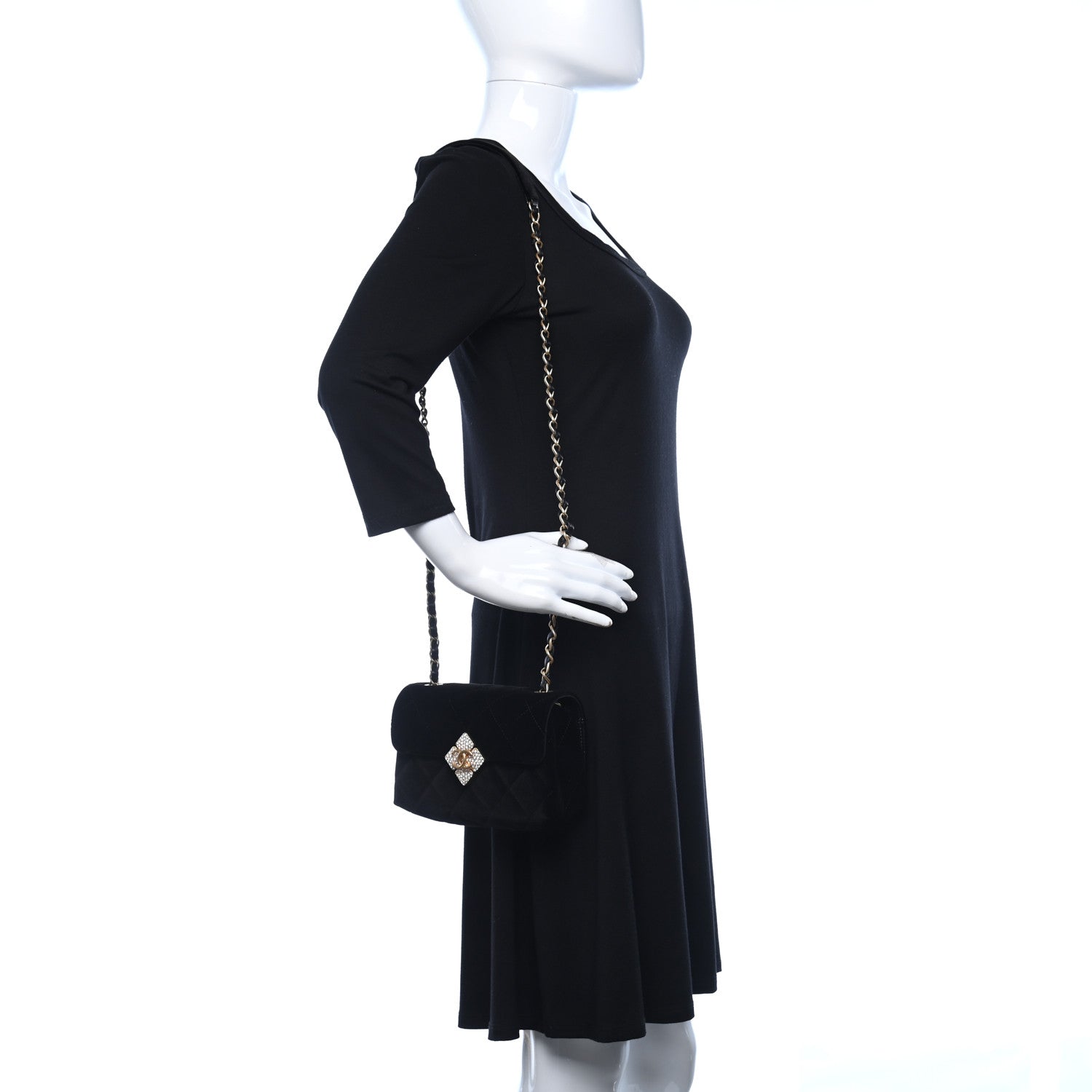 Chanel Velvet Strass Diamond Lock Flap Black 2 of 9