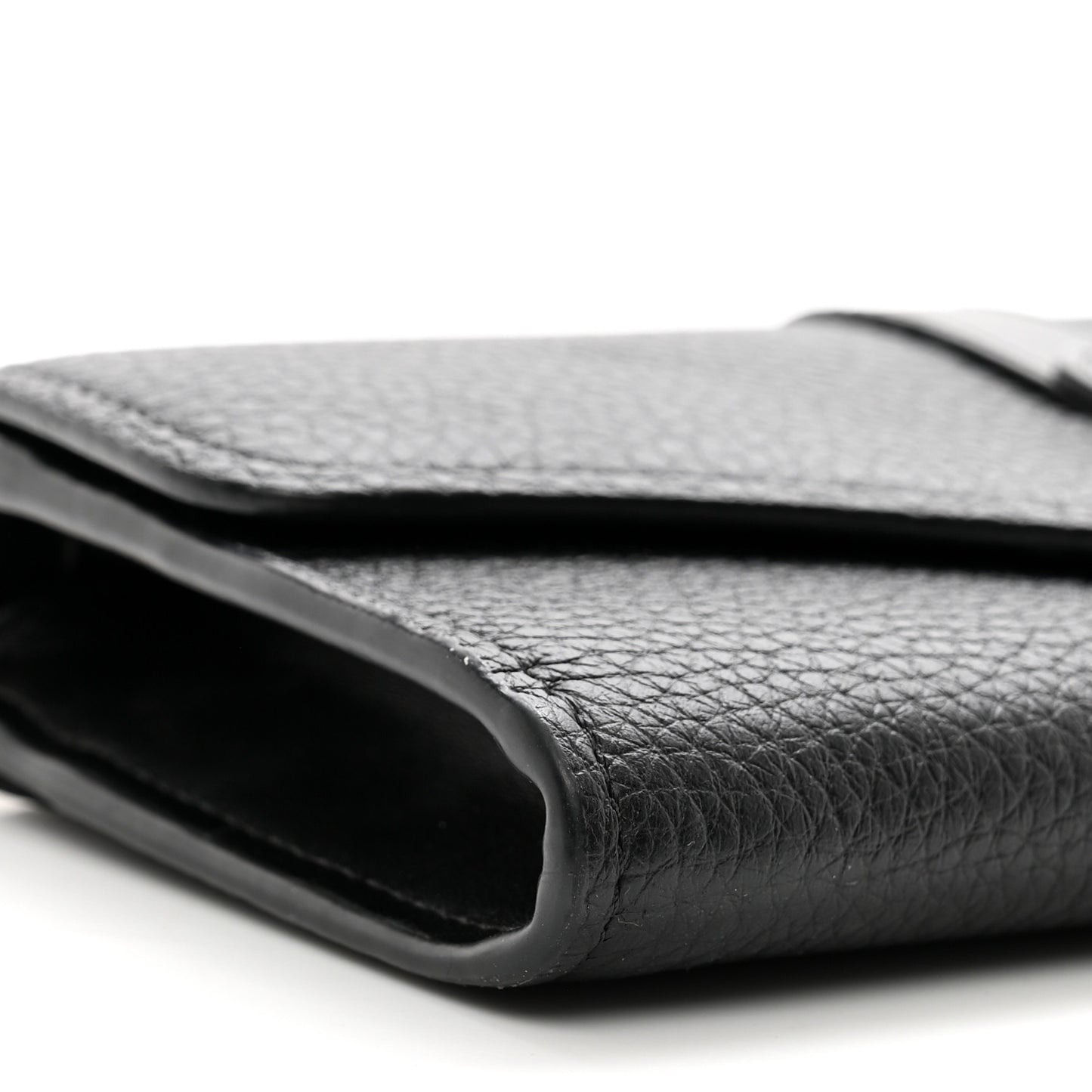 Shiny Grained Calfskin Aby Wallet on Chain Black