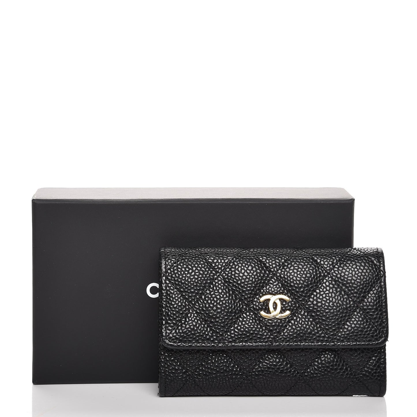 Caviar Quilted Flap Card Holder Black