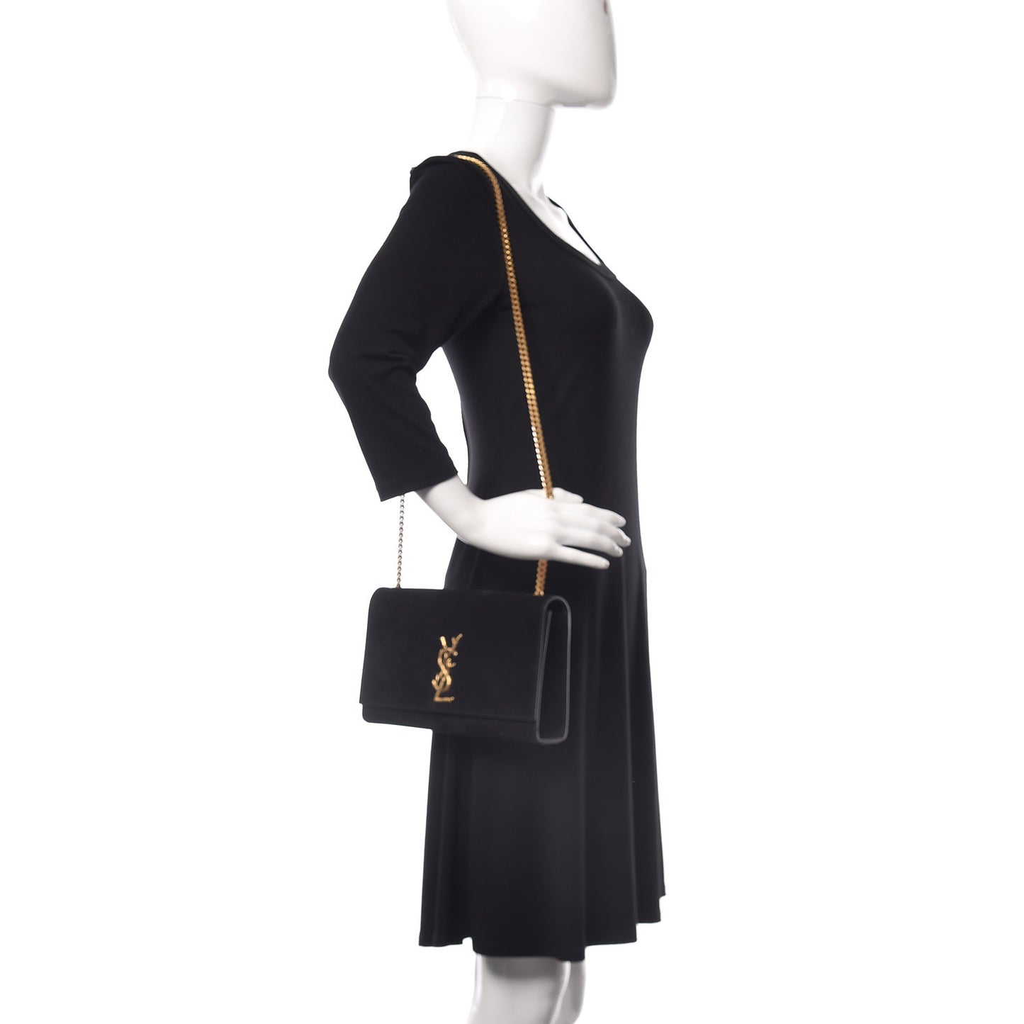 Suede Medium Classic Monogram Kate Satchel Black