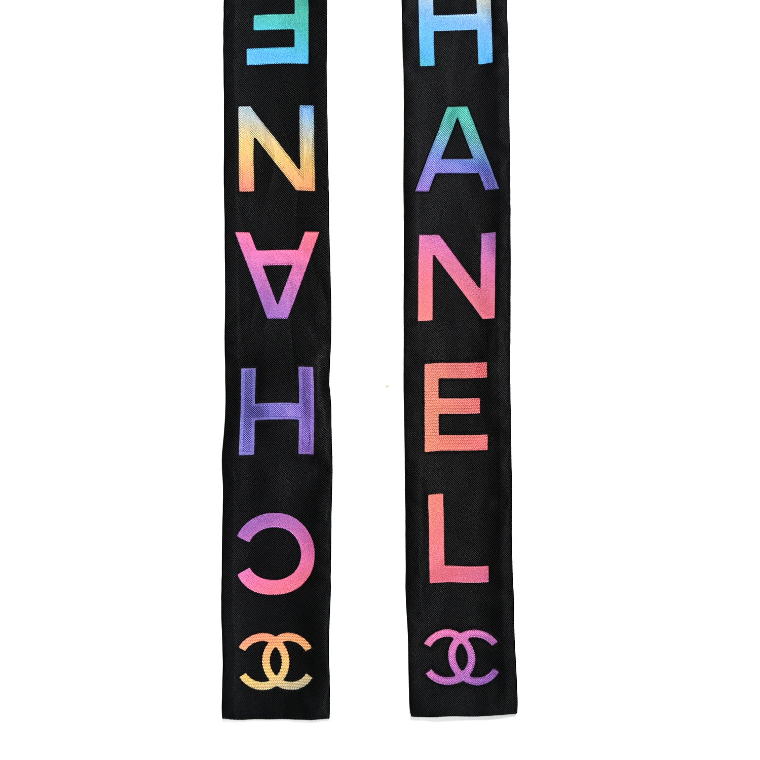 Chanel Silk Logo Rue Cambon Slim Bandeau Scarf Black Multicolor 2 of 3