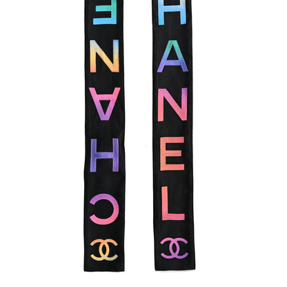 Chanel Silk Logo Rue Cambon Slim Bandeau Scarf Black Multicolor 2 of 3