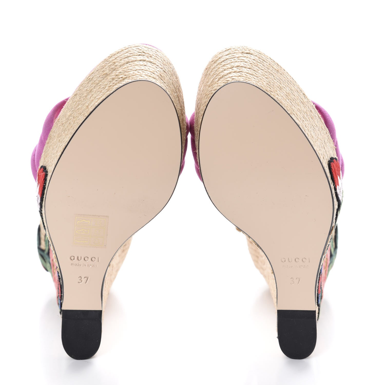 Gucci Kid Scamosciato Ophelia Espadrille Platform Wedge Sandals 37 Rododendro 8 of 10