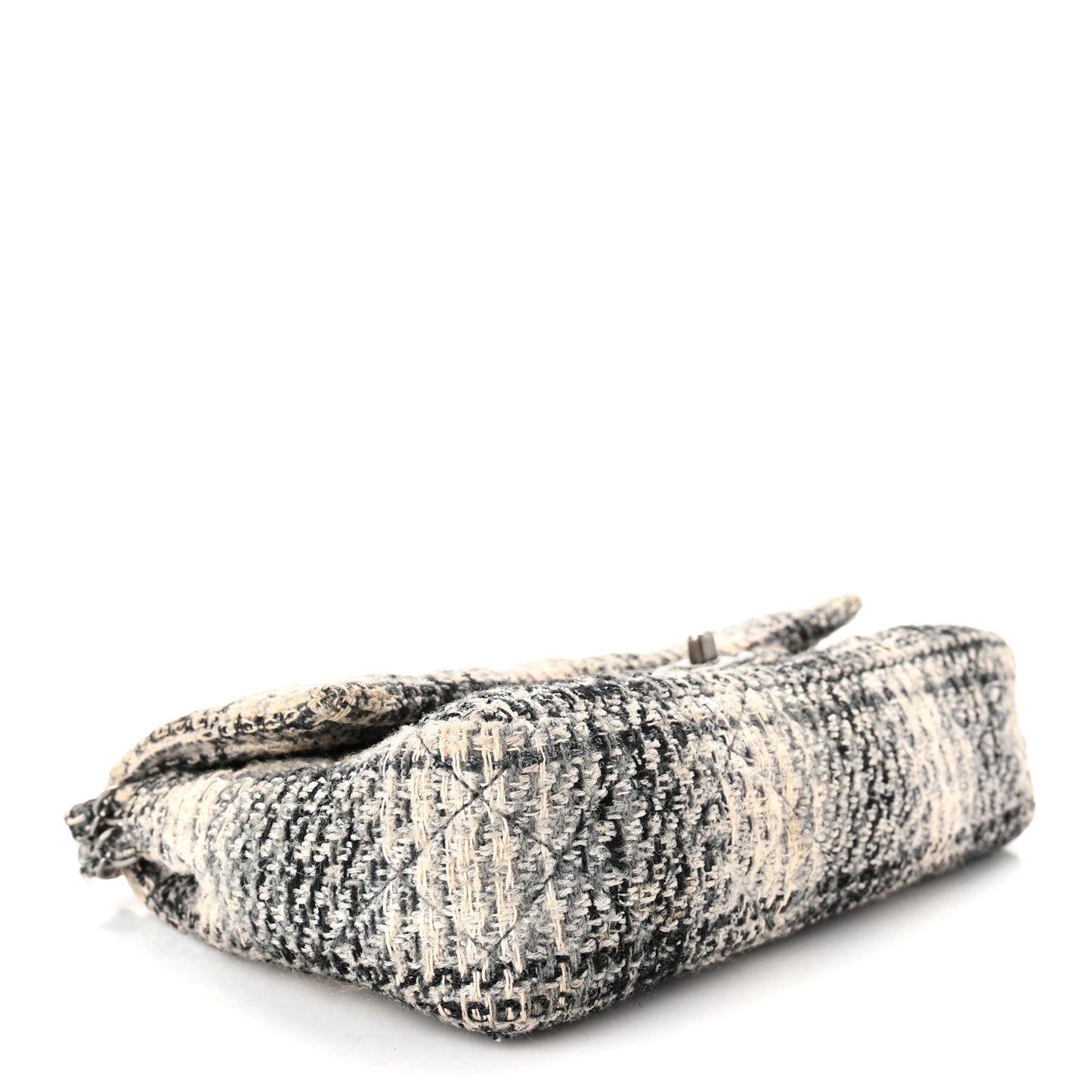 Tweed Quilted Medium Double Flap Beige White Black
