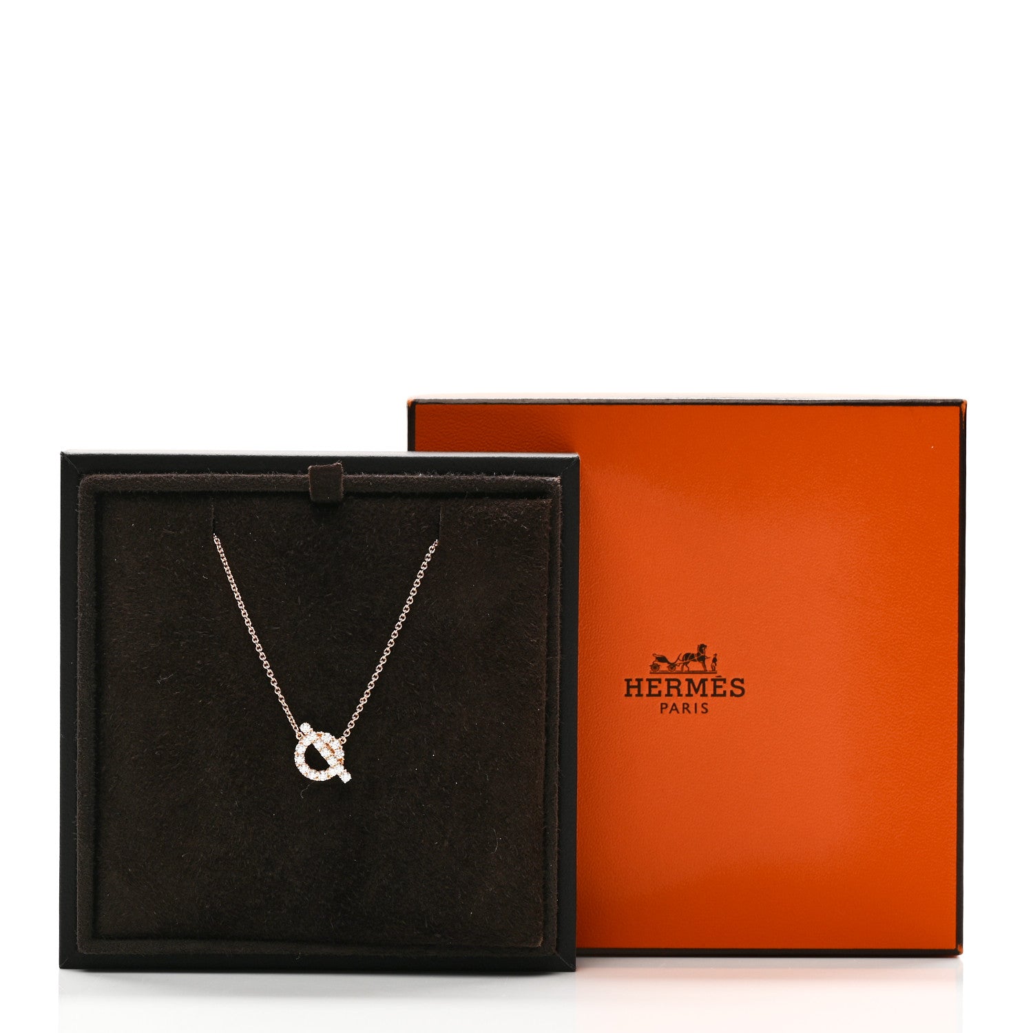Hermes 18K Rose Gold Diamond Finesse Pendant Necklace 6 of 6