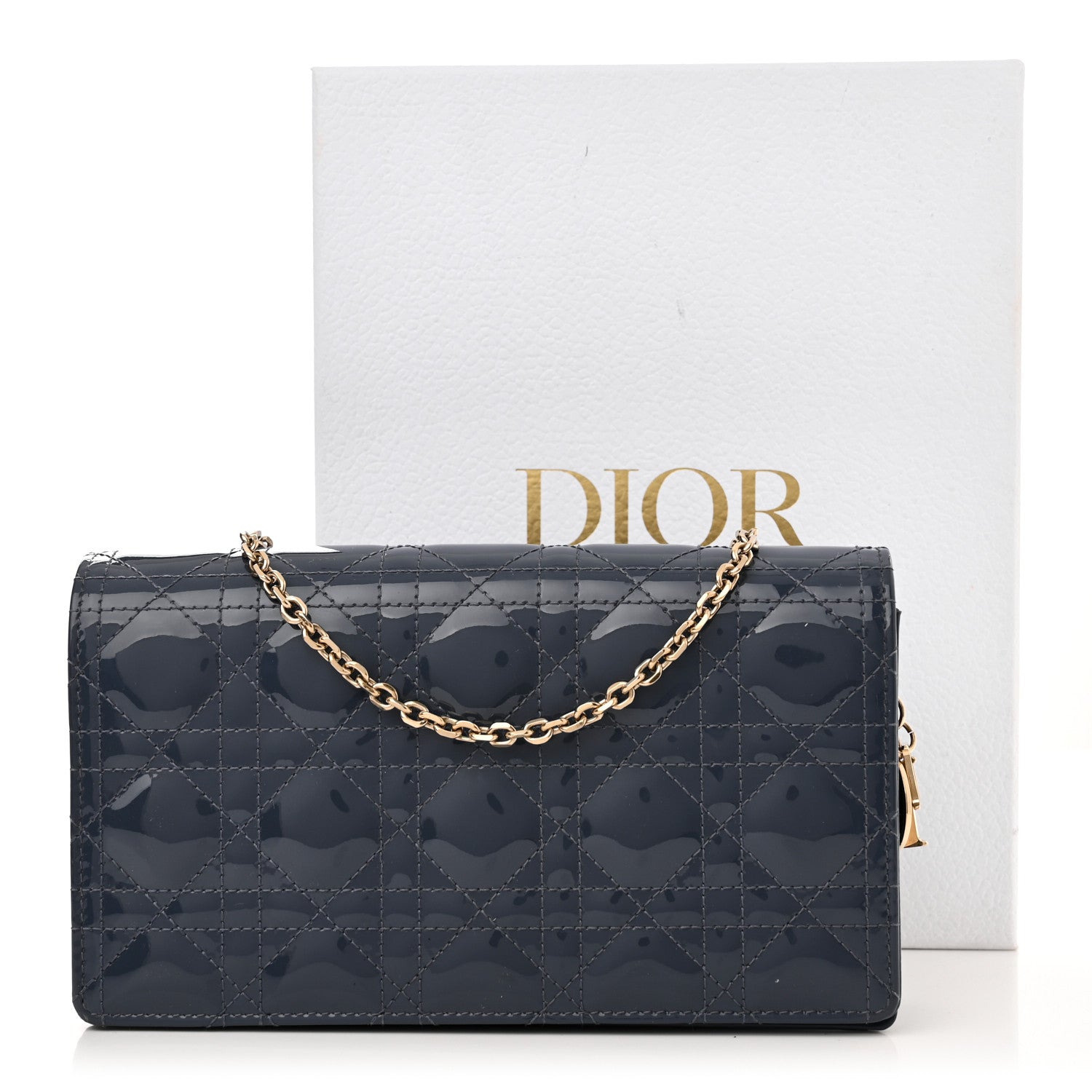 Christian Dior Patent Cannage Lady Dior Chain Wallet Denim 14 of 14