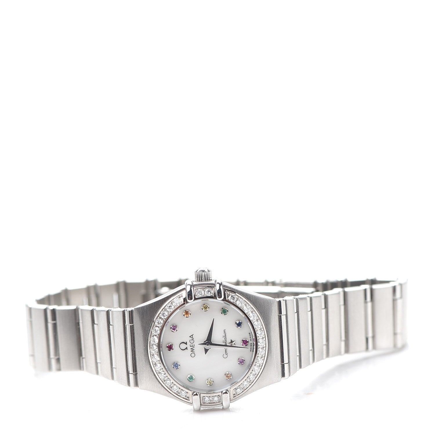 Omega Stainless Steel Diamond Bezel Mother of Pearl Multi Gemstone 22mm Constellation Iris Rainbow Quartz Watch 1460.79 2 of 6
