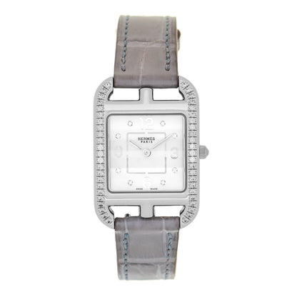 Hermes Stainless Steel Alligator Diamond Bezel Grey Sapphire Mother of Pearl 23mm Cape Cod Quartz Watch Gris Perle 1 of 5