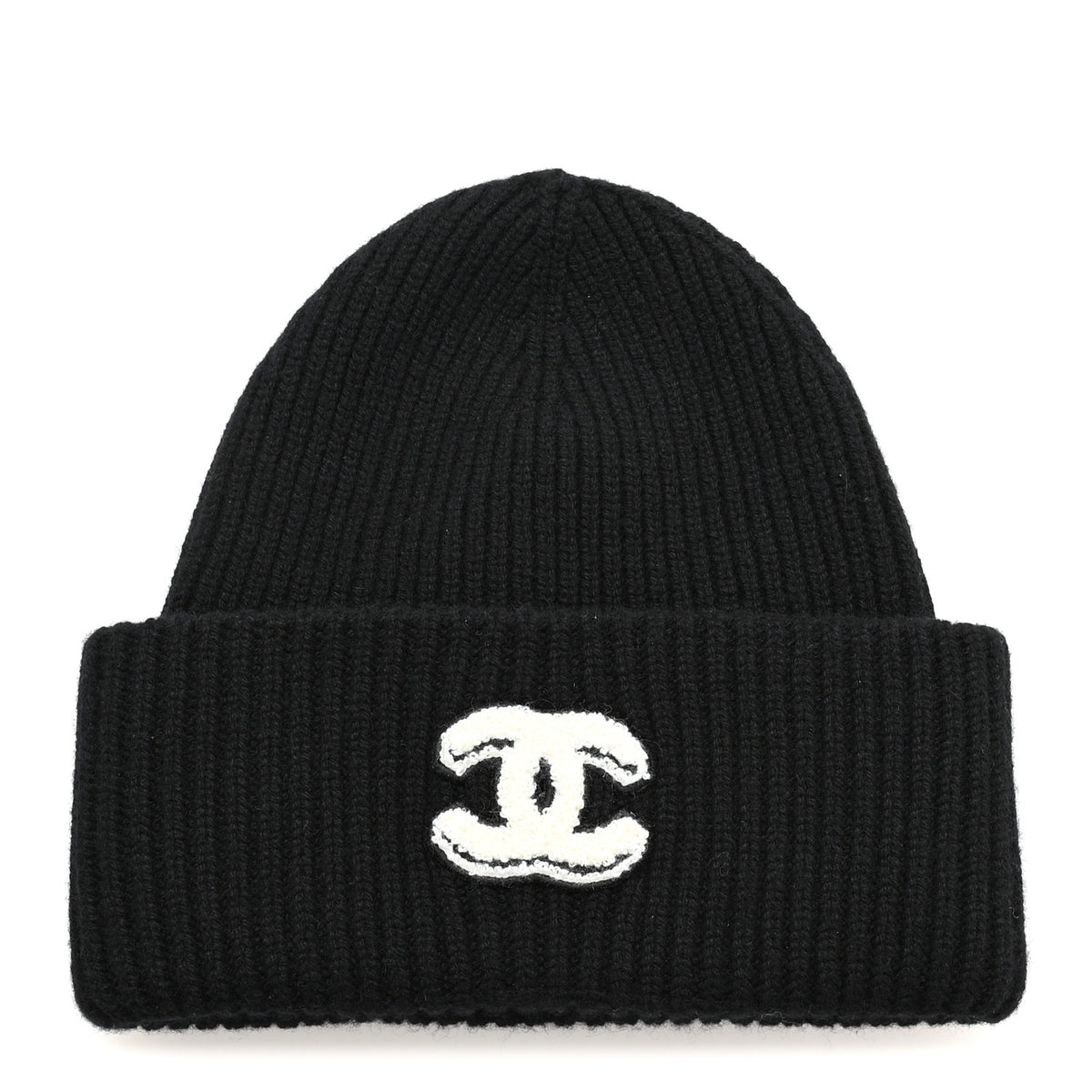 Chanel Cashmere CC Beanie Hat Black Ecru 1 of 4