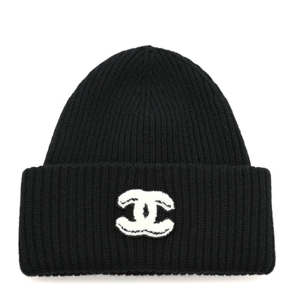 Chanel Cashmere CC Beanie Hat Black Ecru 1 of 4