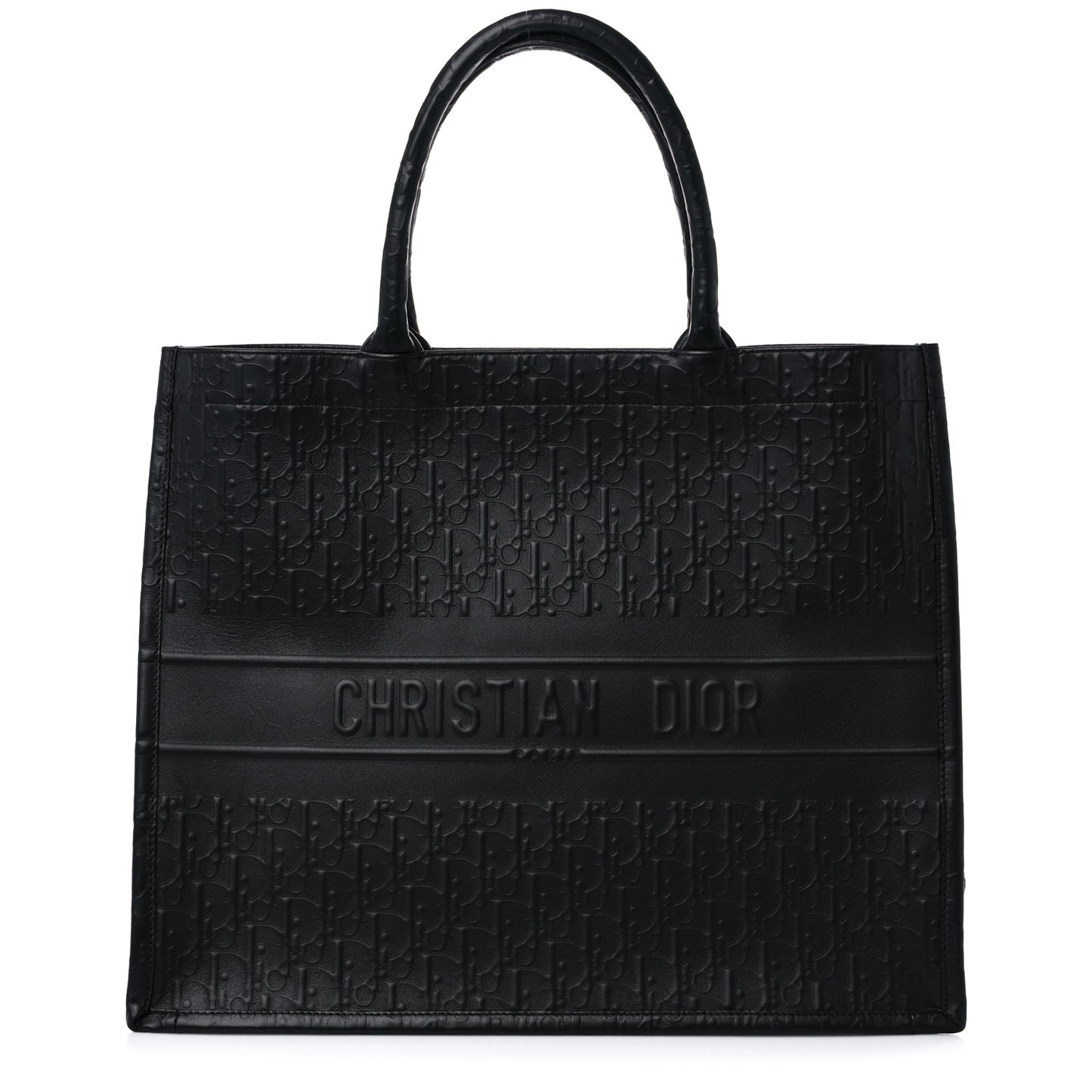 Oblique Calfskin Embossed Large Book Tote Black