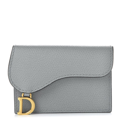 Christian Dior Grained Calfskin Saddle Card Holder Gray 1 of 9