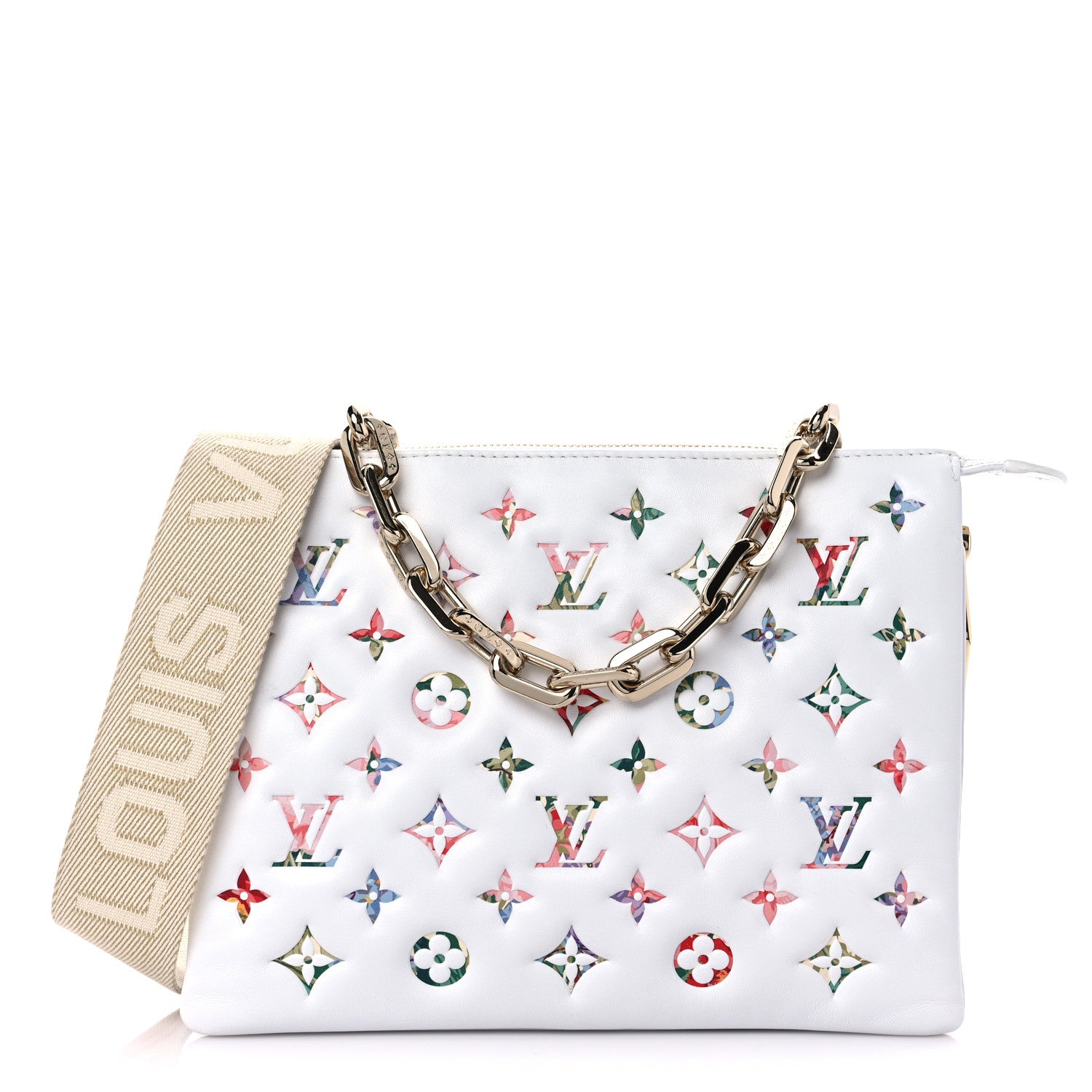 Louis Vuitton Lambskin Embossed Monogram LV Garden Coussin PM Cream 1 of 10