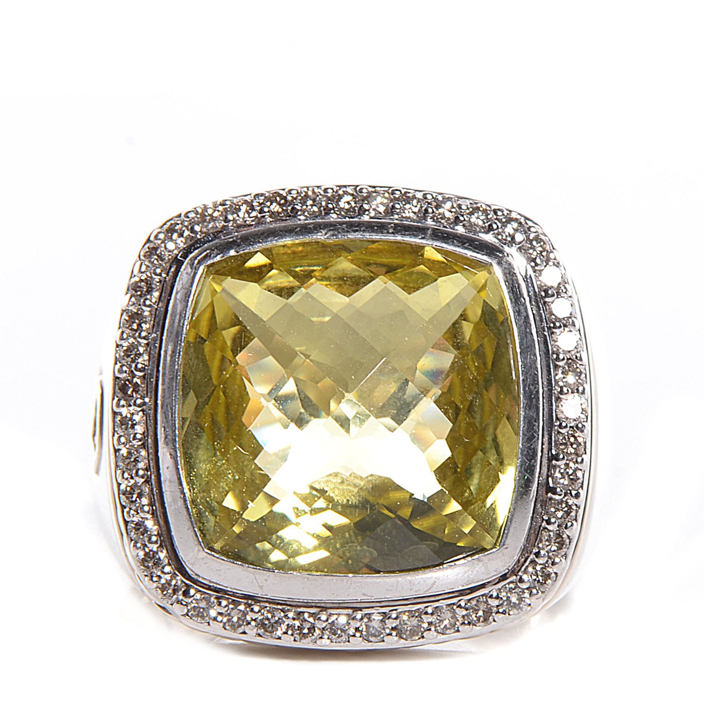 Sterling Silver Diamond Peridot 16mm Albion Statement Ring 60 9