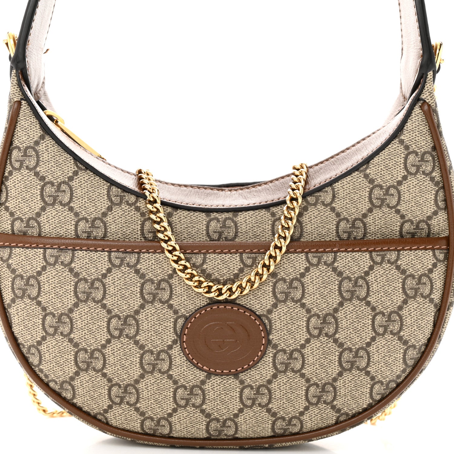 Gucci GG Supreme Monogram Azalea Calfskin Mini Retro Interlocking G Half Moon Bag Beige Ebony Brown Sugar 9 of 14