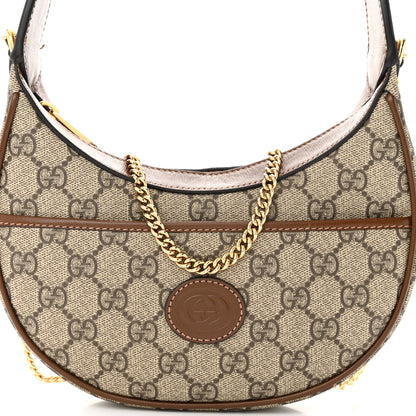Gucci GG Supreme Monogram Azalea Calfskin Mini Retro Interlocking G Half Moon Bag Beige Ebony Brown Sugar 9 of 14