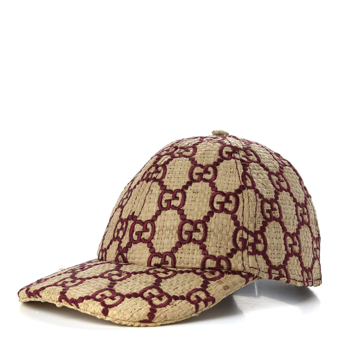 Raffia GG Monogram Elaphe Embroidered Aisha Baseball Hat M Ivory Bordeaux