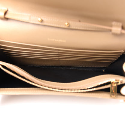 Saint Laurent Grain De Poudre Matelasse Chevron Monogram Chain Wallet Deep Beige 5 of 10