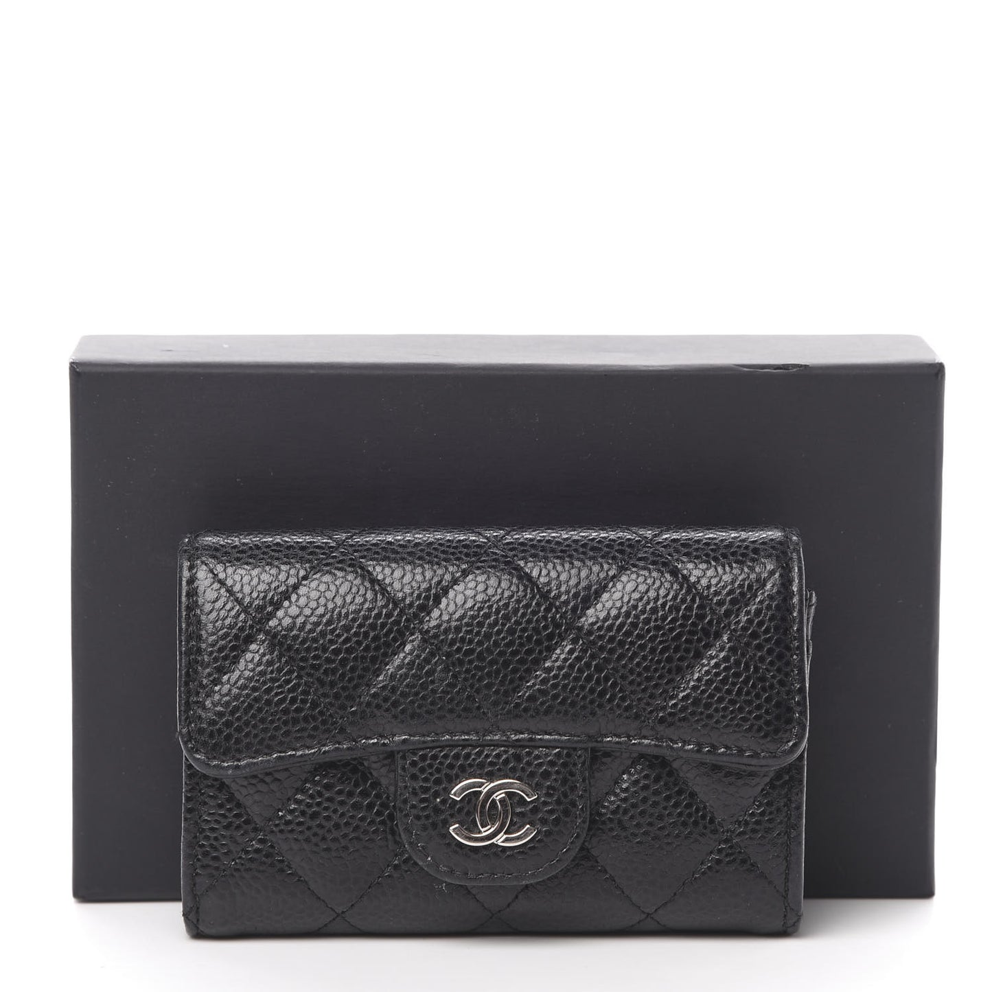 Caviar Quilted Flap Card Holder Wallet Black
