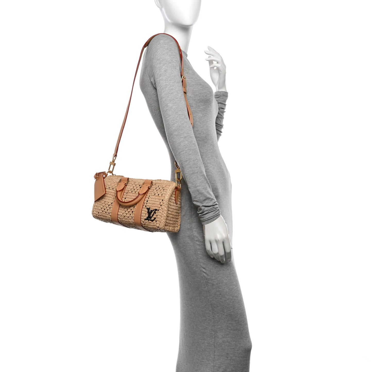 Damier Raffia Keepall Bandouliere 25 Natural Beige