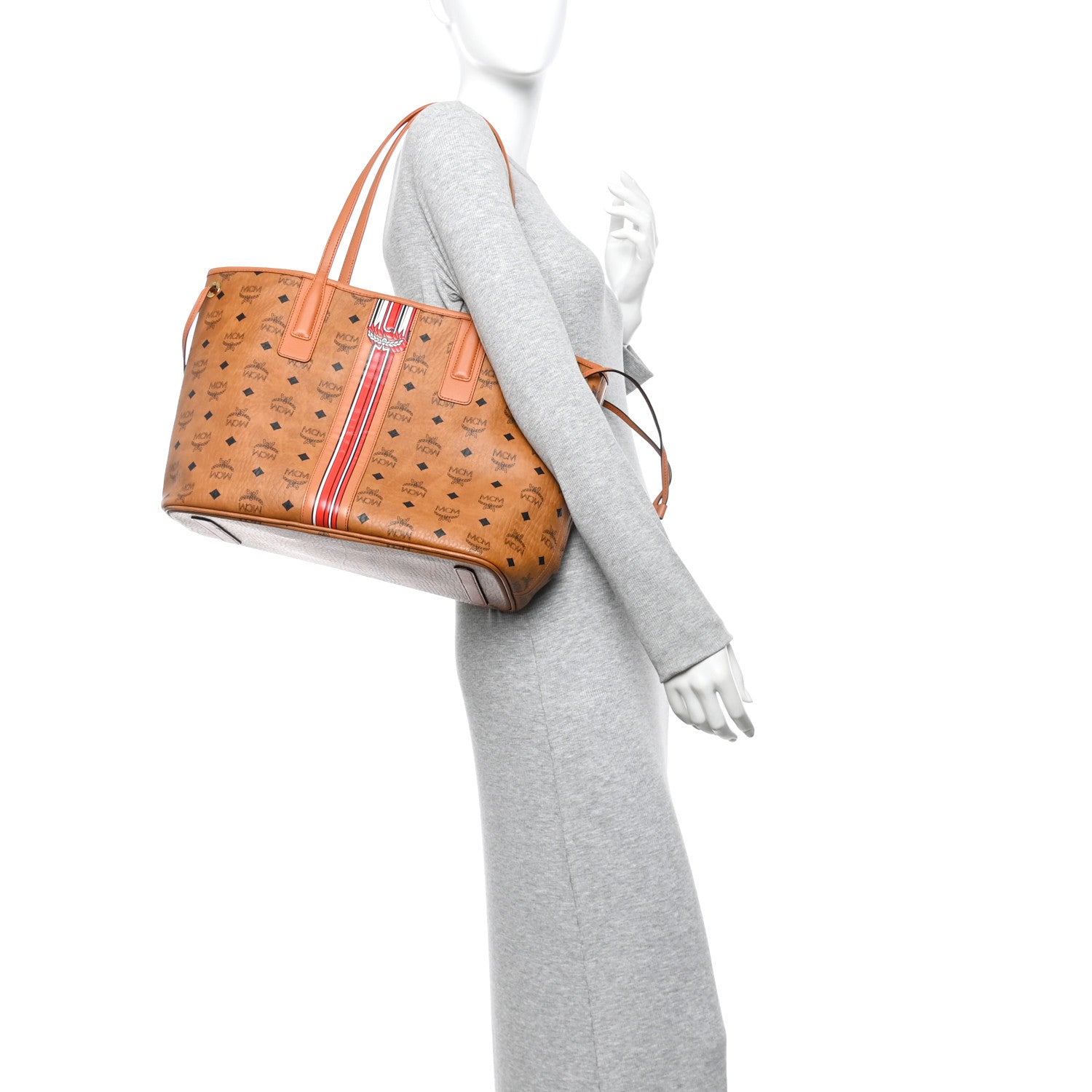MCM Visetos Medium Liz Reversible Shopper Tote Cognac 2 of 15