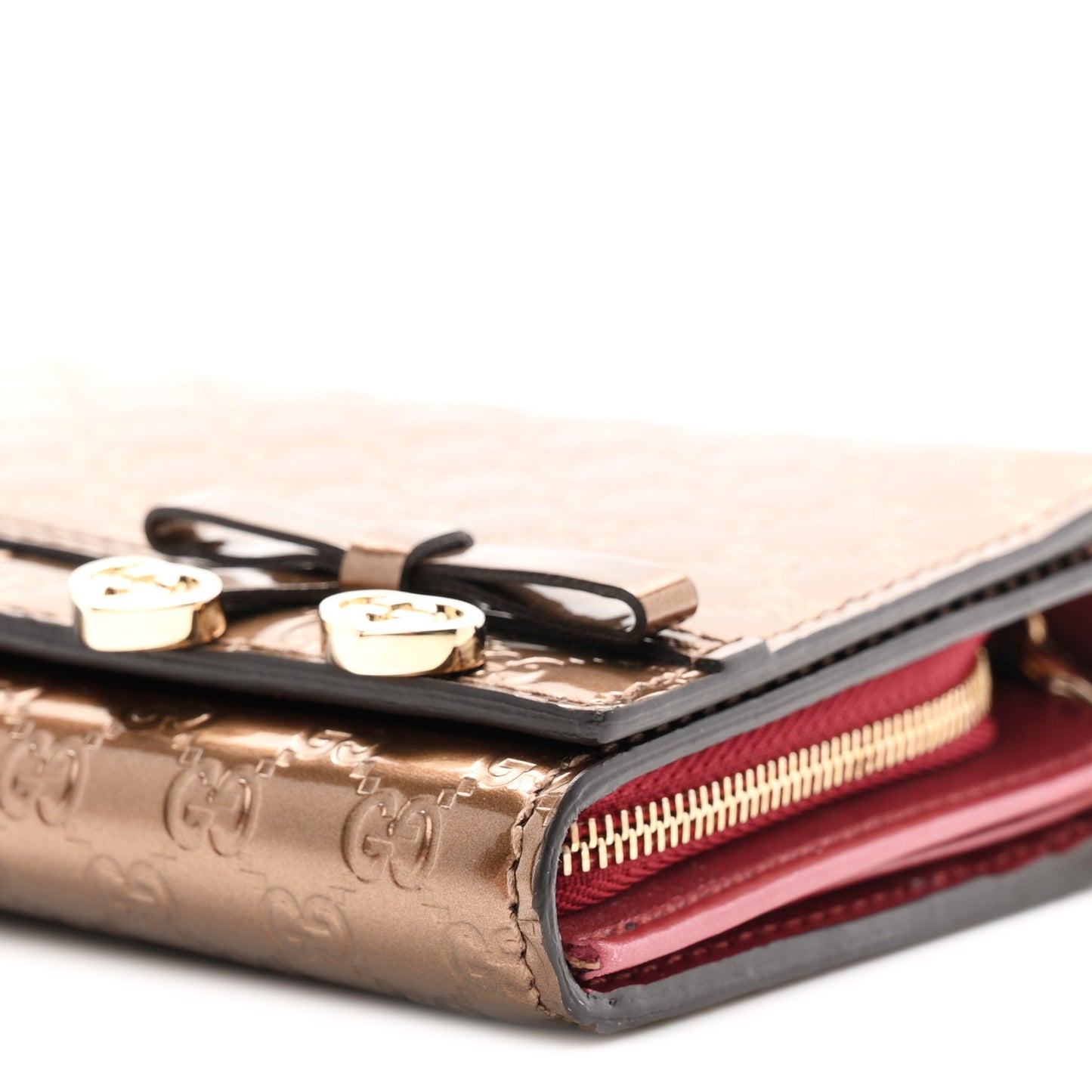 Metallic Patent Microguccissima Signature Chain Wallet Bronze
