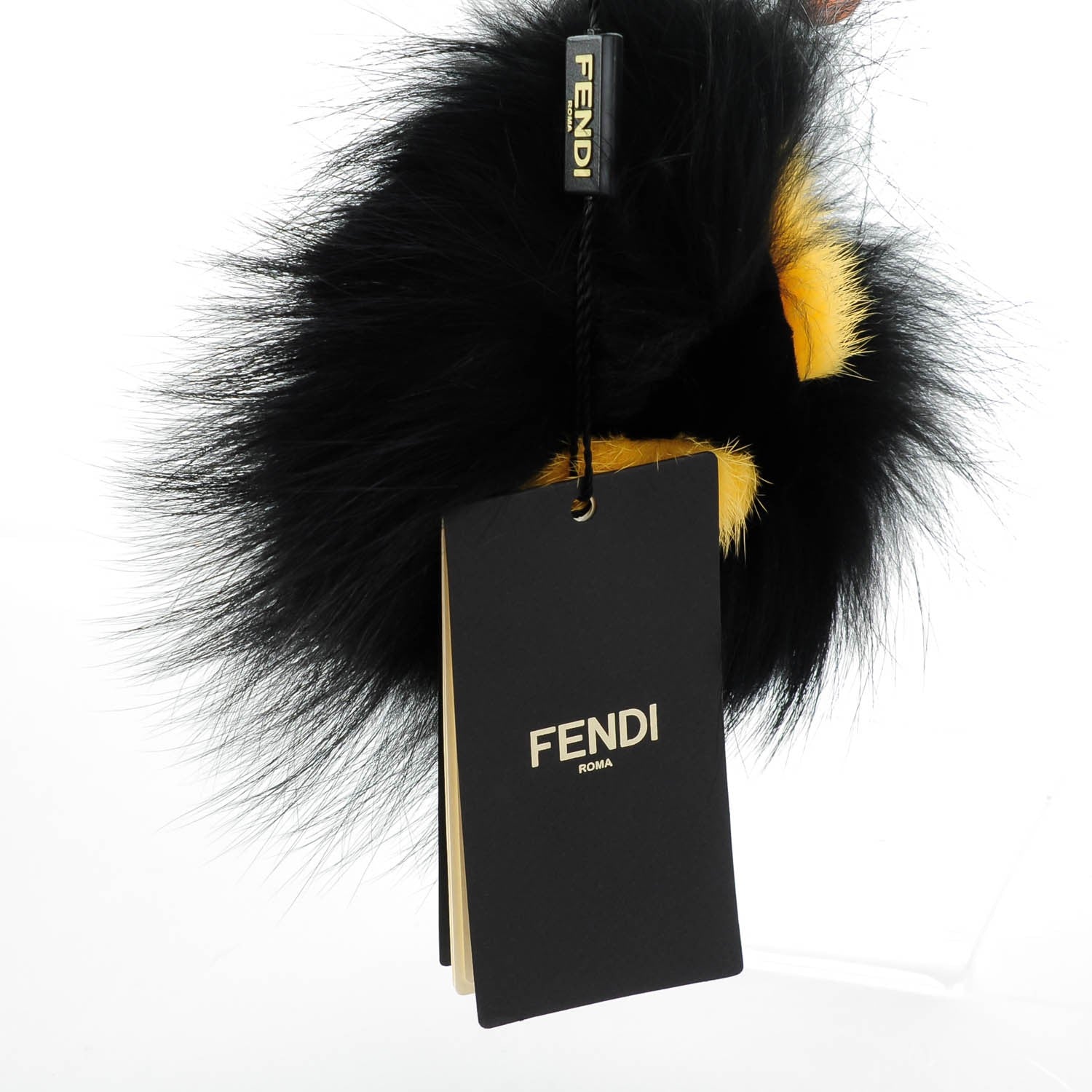 Fendi Fox Mink Rabbit Fur Vitello Flamingo Grimmy Monster Bag Bug Charm Black Giallo 3 of 7