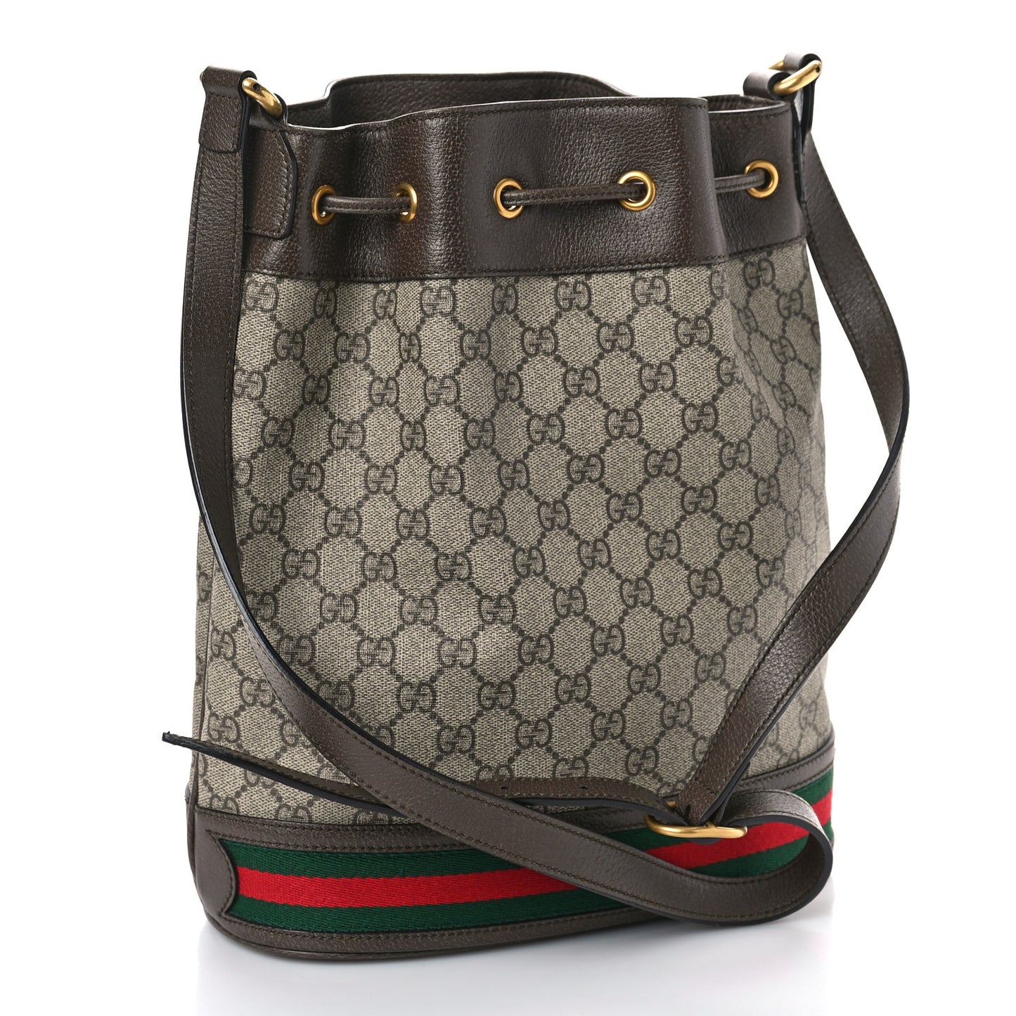 GG Supreme Monogram Web Ophidia Bucket Bag Brown