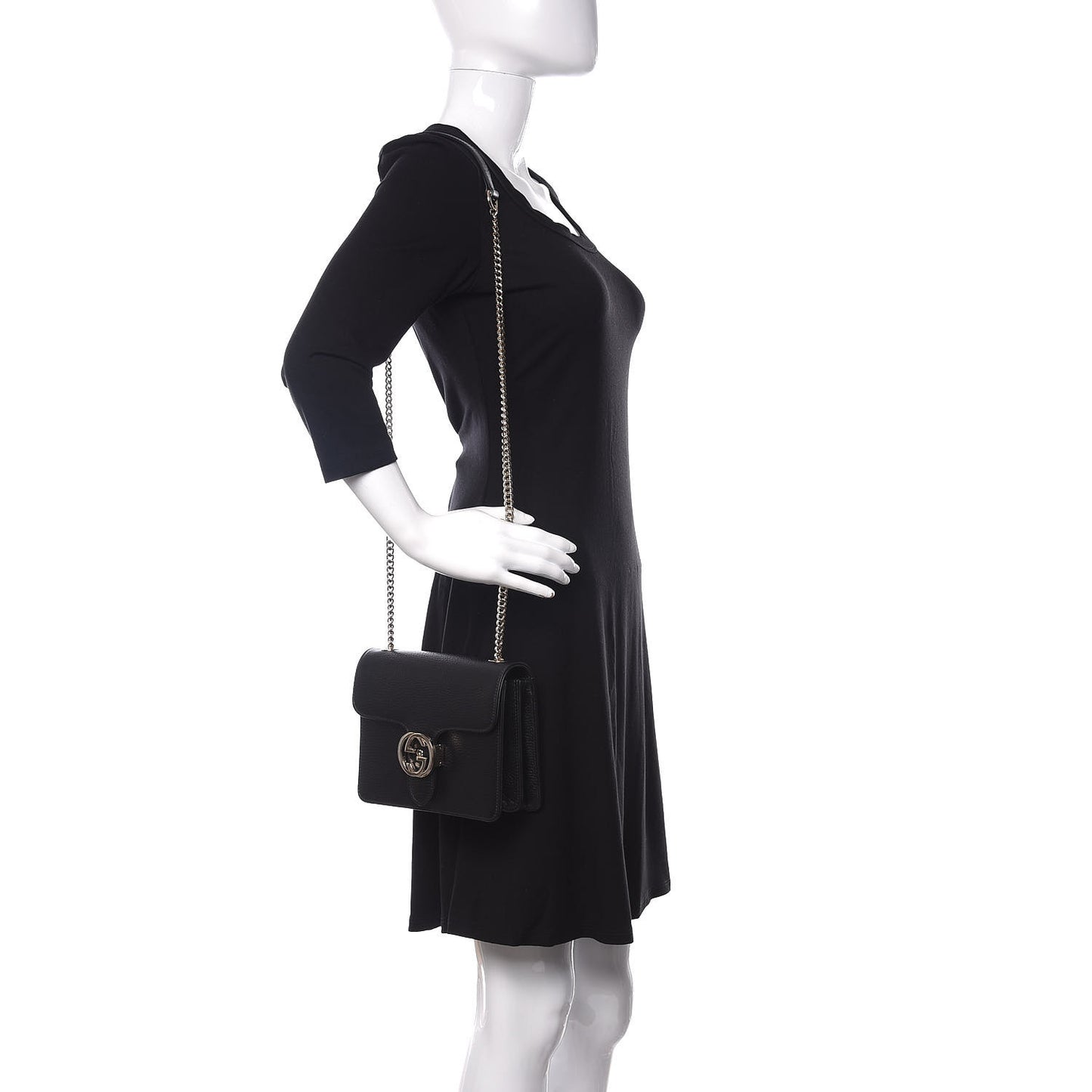 Dollar Calfskin Small Interlocking G Shoulder Bag Black