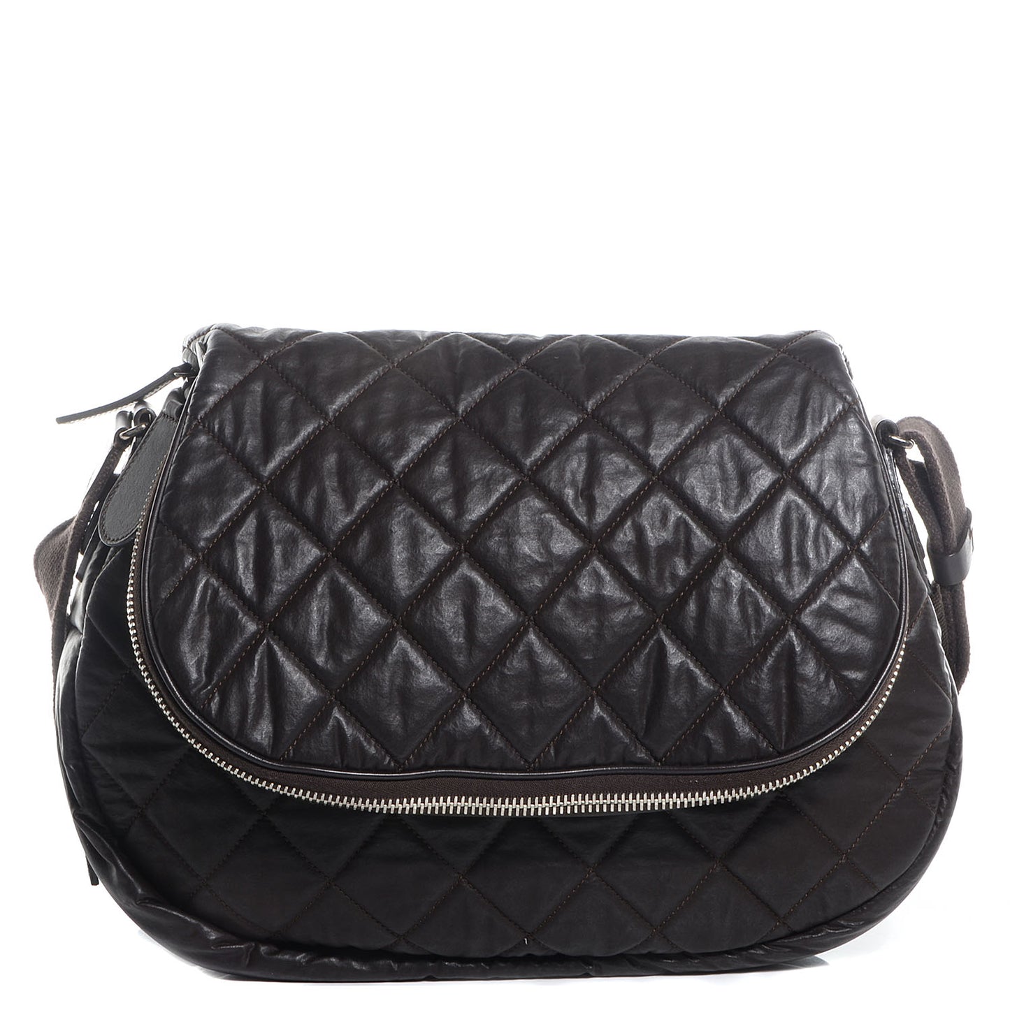 Coated Canvas Quilted Expandable Messenger Brown