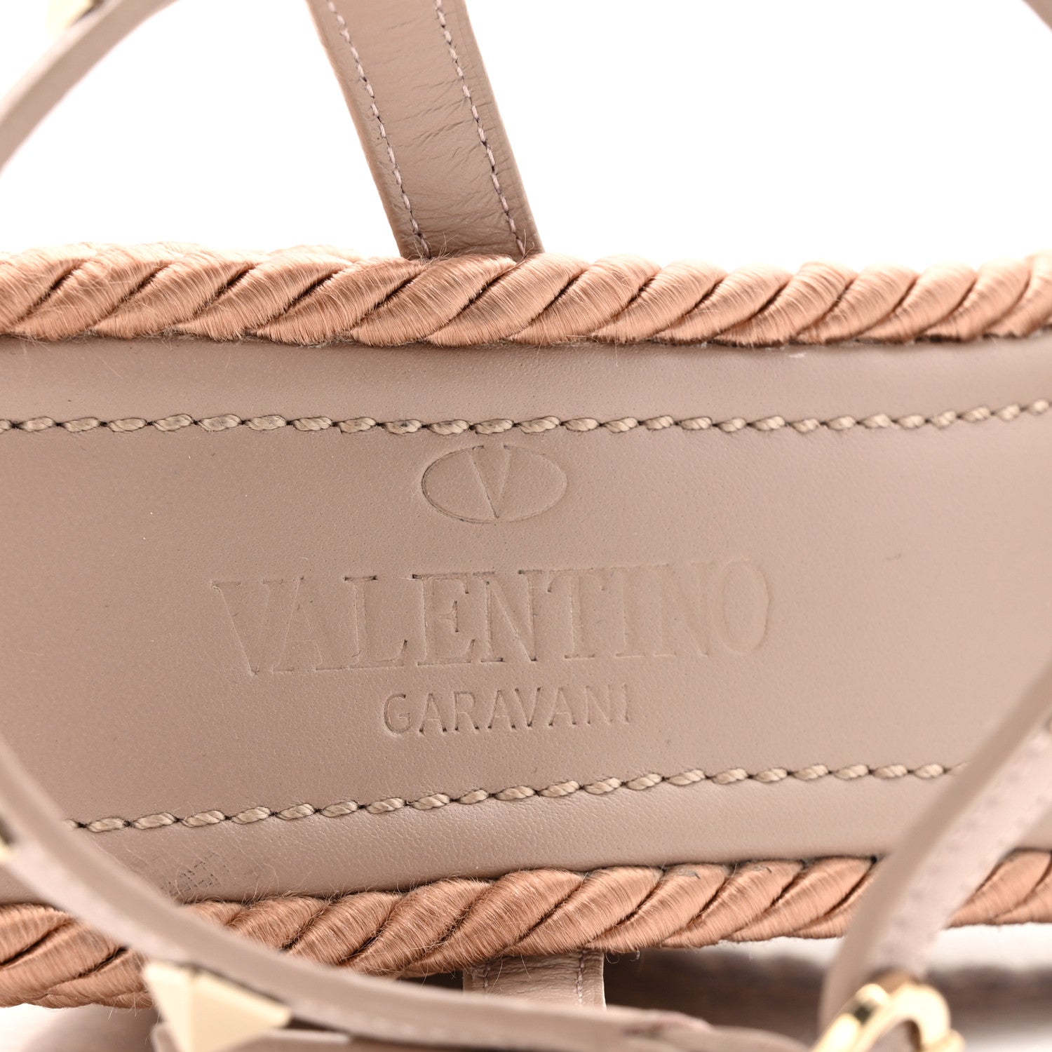 Valentino Garavani Silk Calfskin Rockstud Torchon Espadrille Wedge Sandals 38.5 Poudre 7 of 13