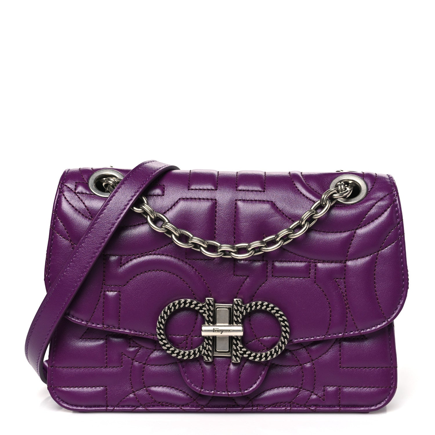 Salvatore Ferragamo Calfskin Quilted Gancini Small Flap Bag Purple 1 of 9