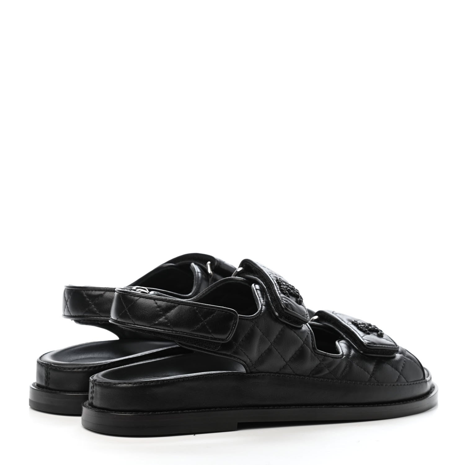 Chanel Lambskin Velcro Dad Sandals 37 Black 3 of 4