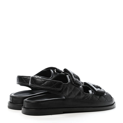 Chanel Lambskin Velcro Dad Sandals 37 Black 3 of 4